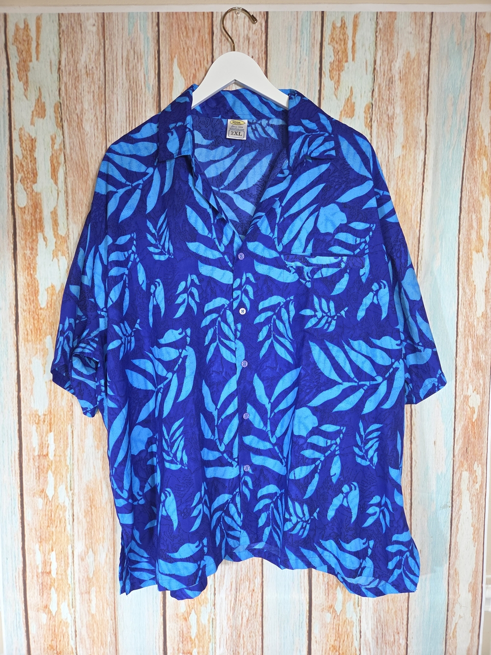 Rima 2xl Tropical Blue Leaf Button-Up Men's Top